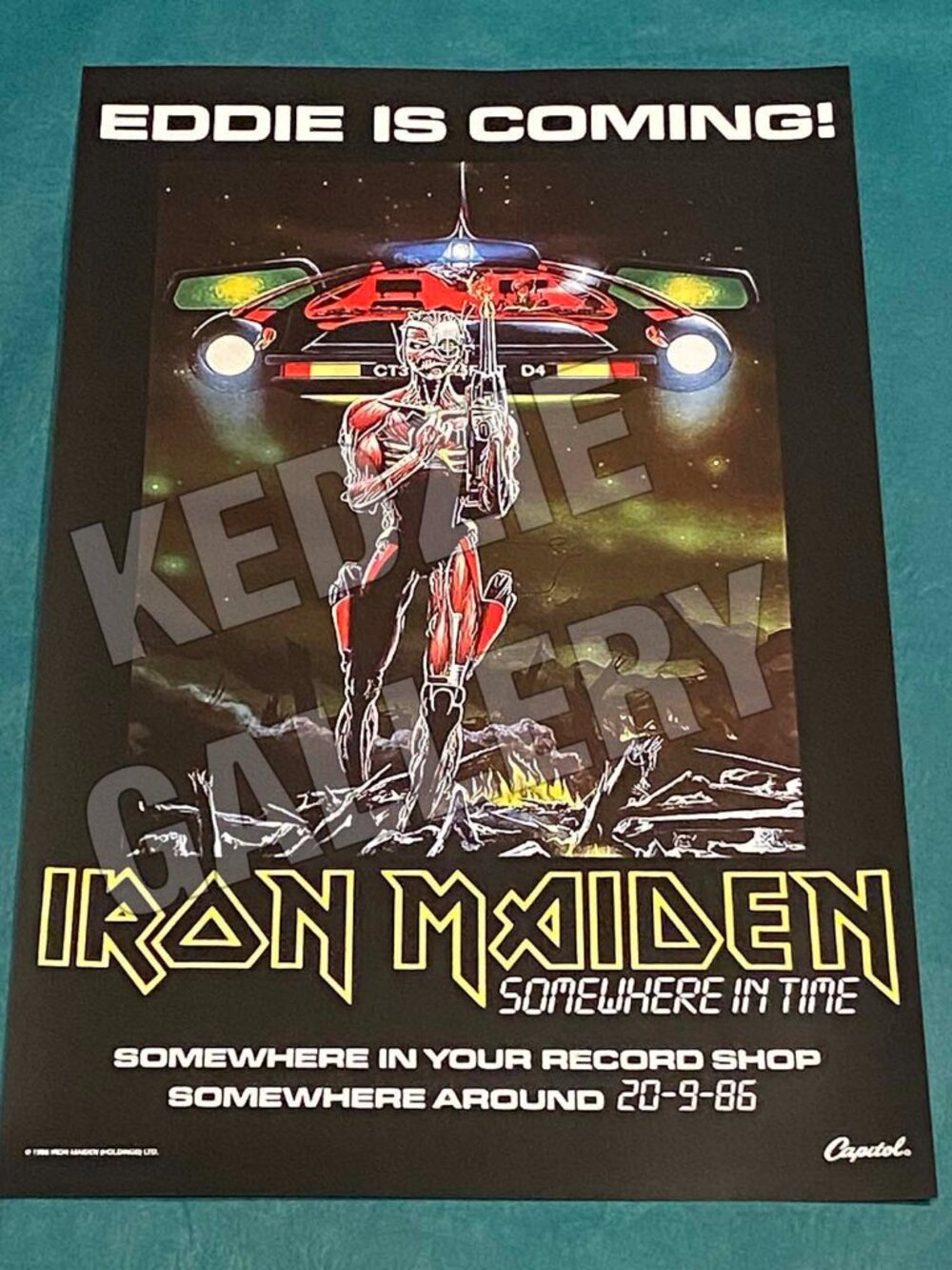 Iron Maiden 1986 Somewhere In Time LP Record Store Promo Poster Eddie is Coming